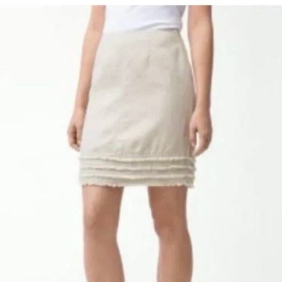 TOMMY BAHAMA Two Palms Fringed Linen Skirt Natural Flax Cruise Resort Vacation 6 - Picture 1 of 7